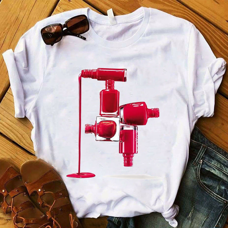 Nail polish print T-shirt nail-tech woman print t-shirt makeup