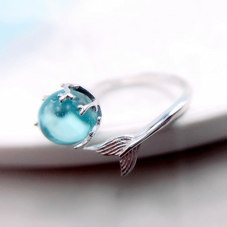 Mermaid Lovers - 925 Sterling Silver Blue Crystal Mermaid Ring