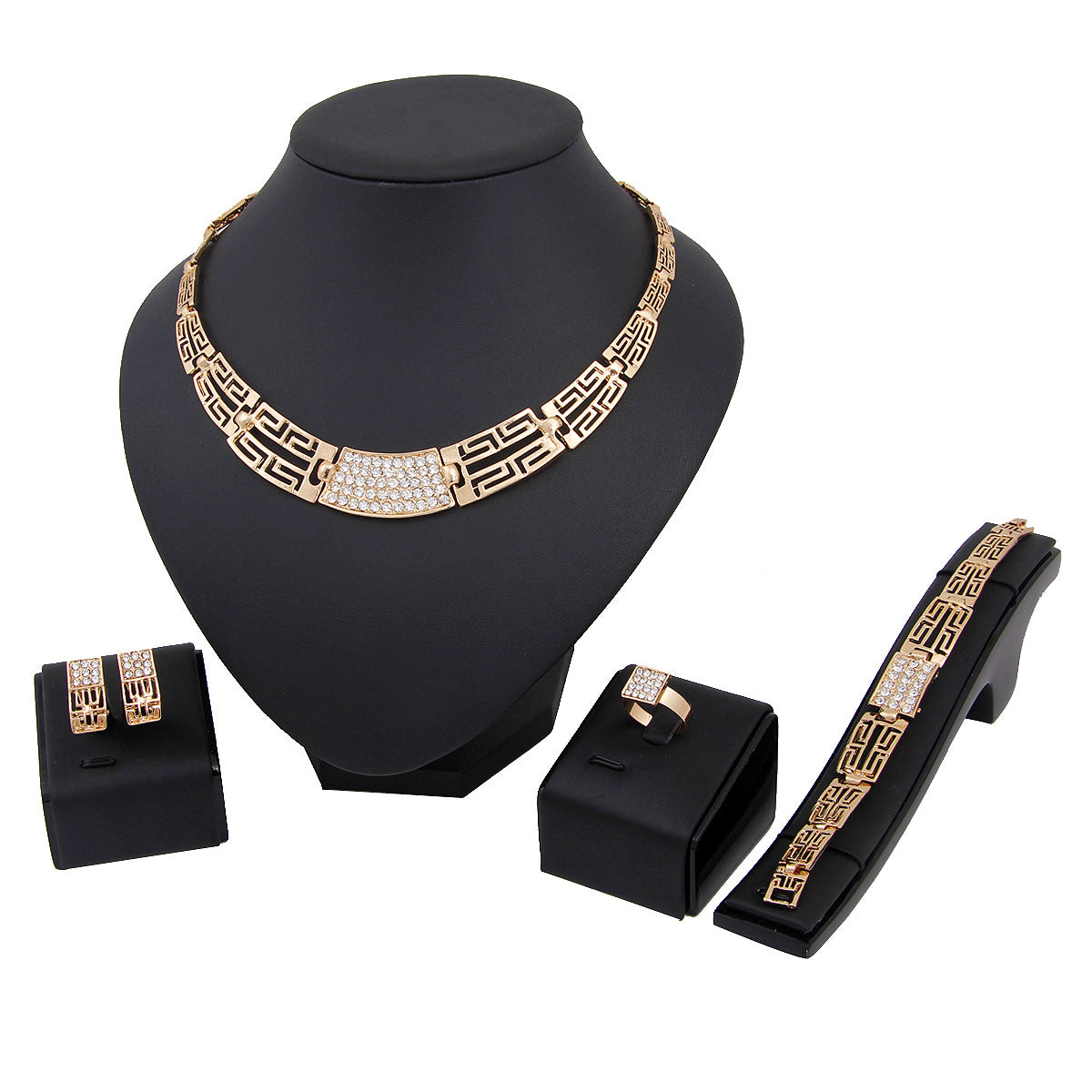 Gold Plated Necklace Earrings 4 Piece  Women Jewelry set Twisted Singapore Chain