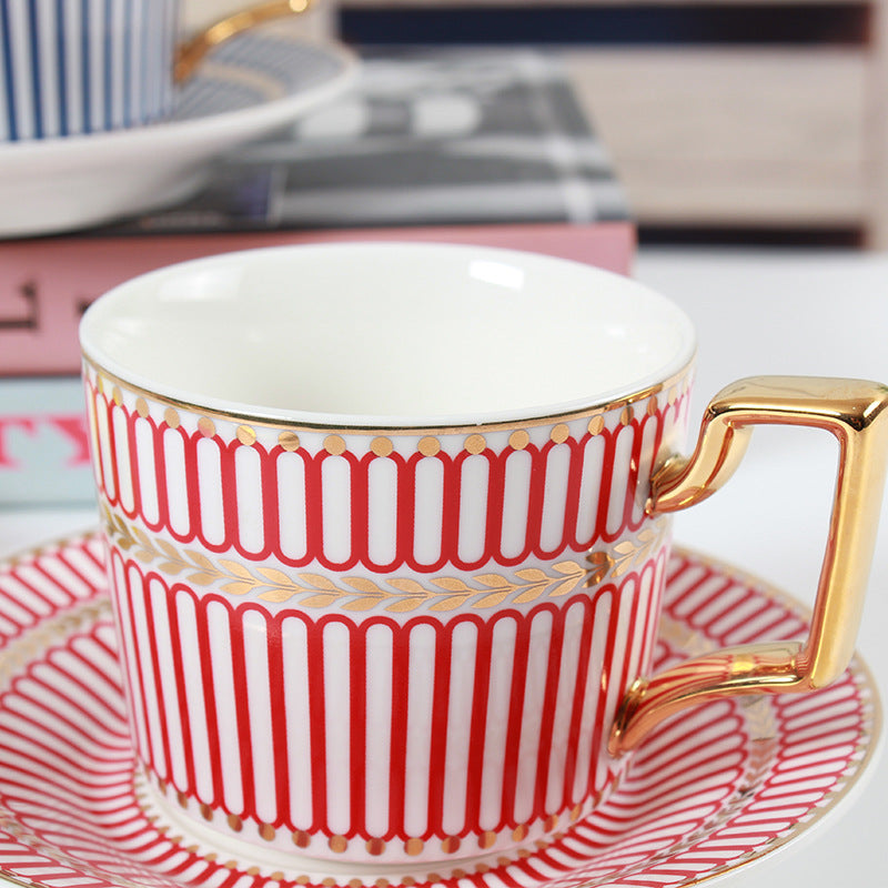 Striped bone china coffee cup