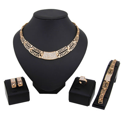 Gold Plated Necklace Earrings 4 Piece  Women Jewelry set Twisted Singapore Chain