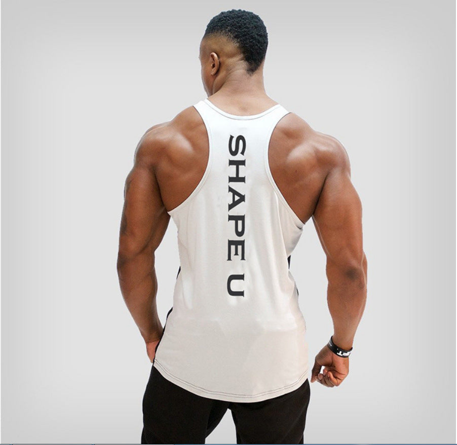 Fitness Spring And Summer New Men's U-collar Contrast Color Sports Vest Men's Breathable Running Training Wear Top