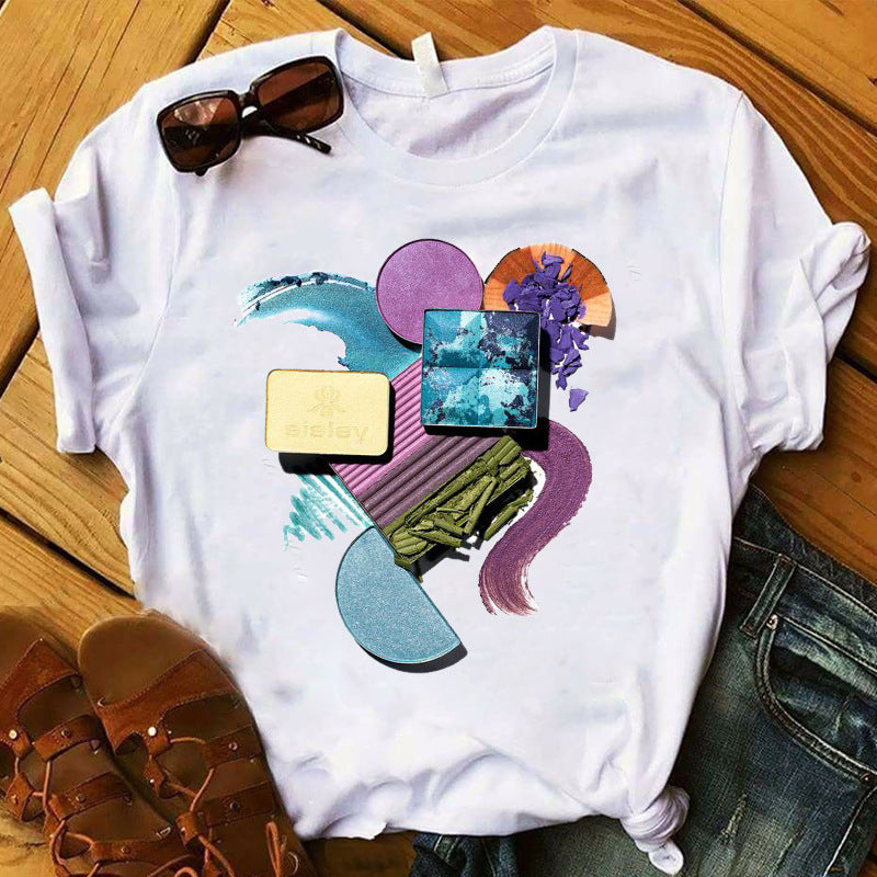 Nail polish print T-shirt nail-tech woman print t-shirt makeup