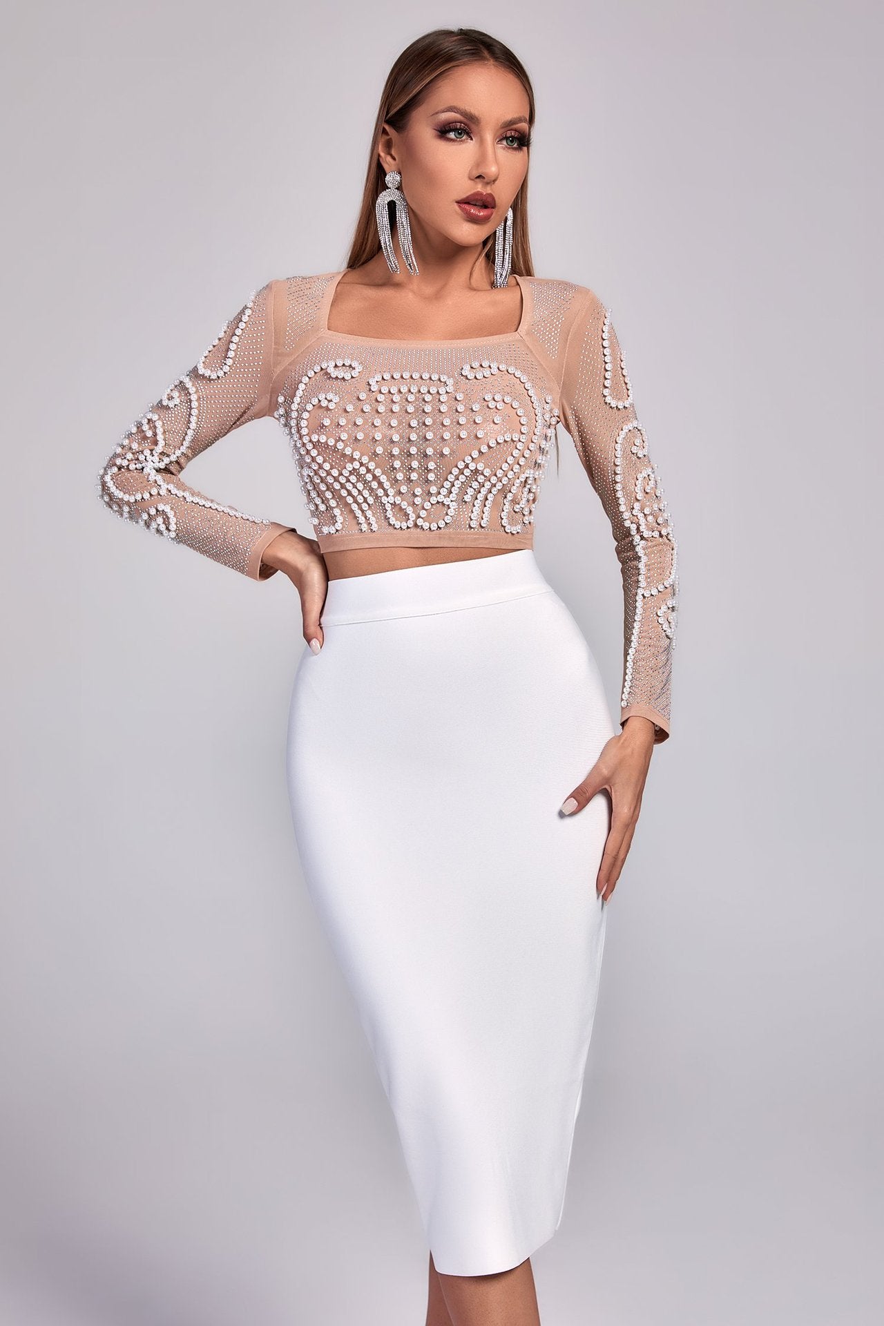 ELEANORA TWO PIECES SET PEARL BEADING DRESS