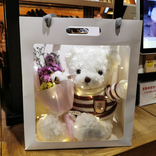 Stuffed Doll Birthday Gift Set de oso de peluche, luces y flor de regalo