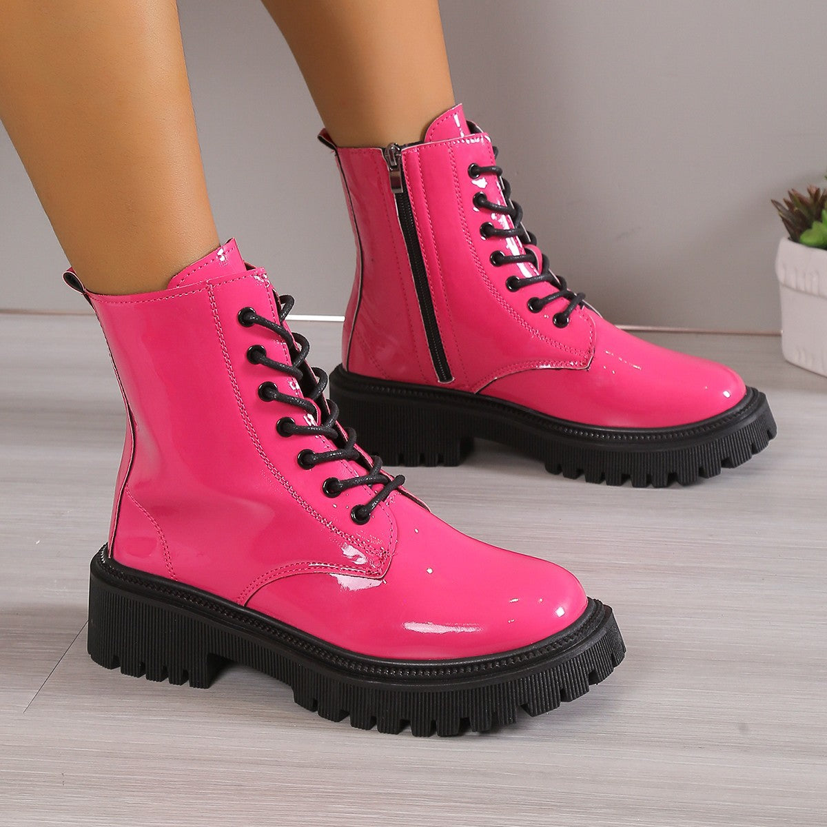 Dr Martens Jadon platform 8 eye boots in thrift pink pisa leather