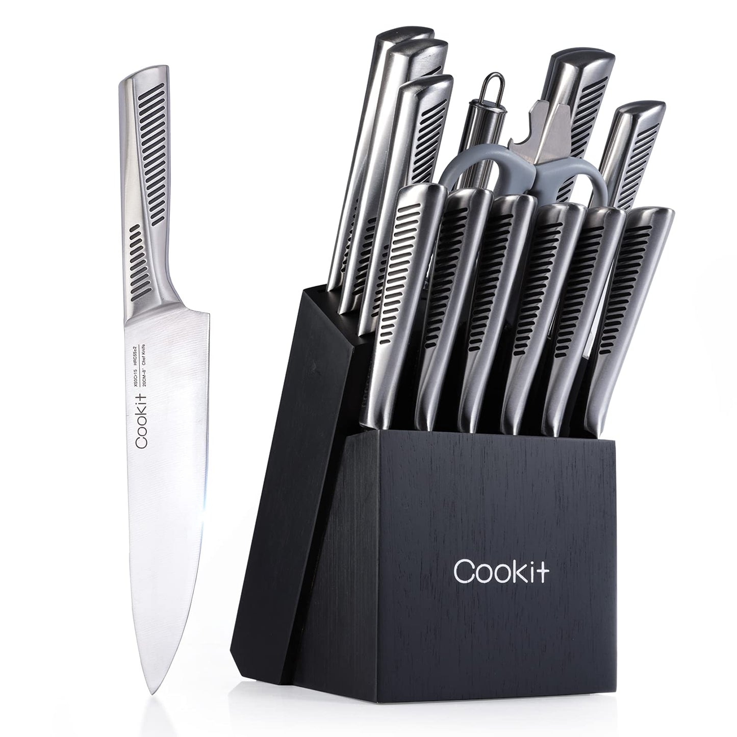 chef Knife Set, 15 Piece Knife Snless Steel Hollow Handle Cutlery Set with Multifunctional Scissors Knife Sharpener  germany