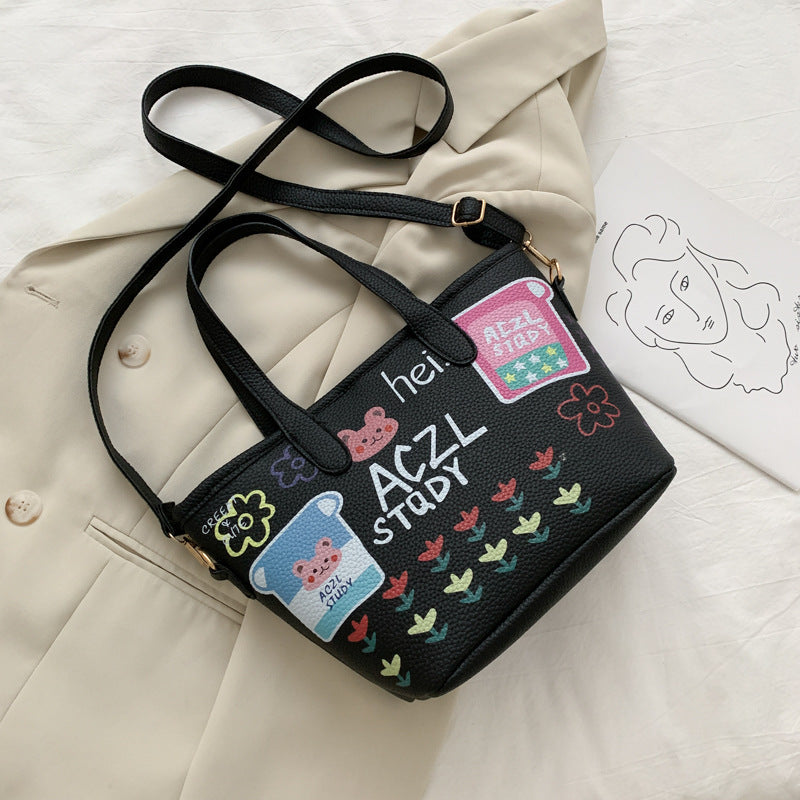 Female cartoon doodle bucket bag