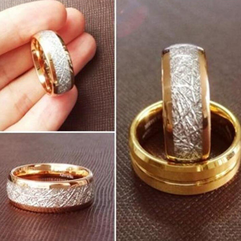 Rose Gold Meteorite her him wedding band