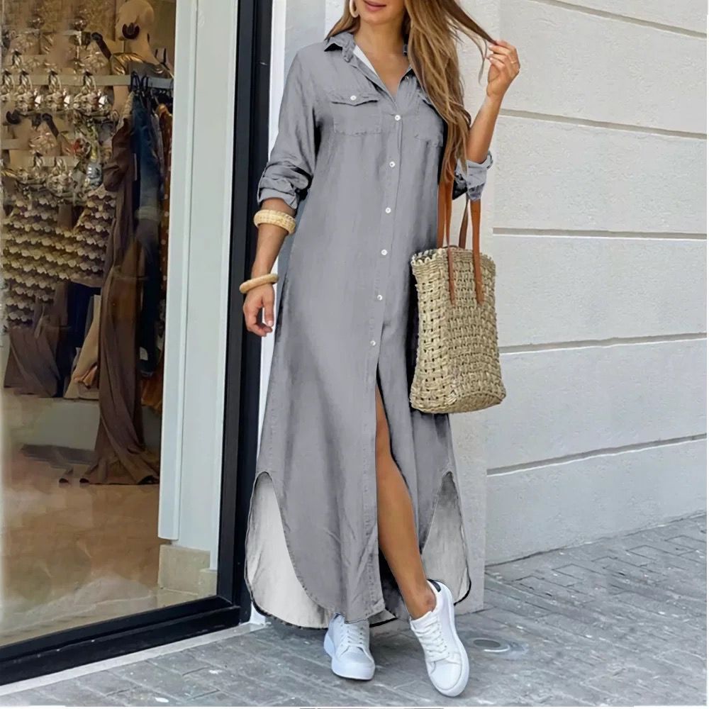 Fashion Sleeve Candy Color Shirt Long Dress