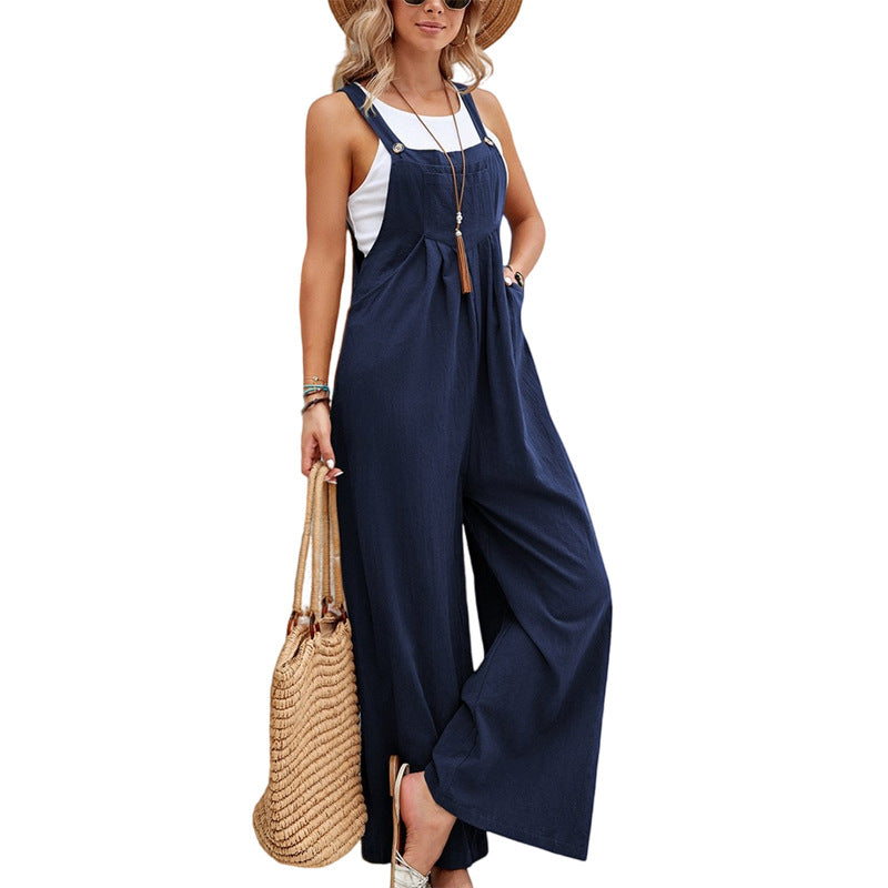 Women Long Bib Pants Overalls Casual Loose Rompers Jumpsuits With Pockets