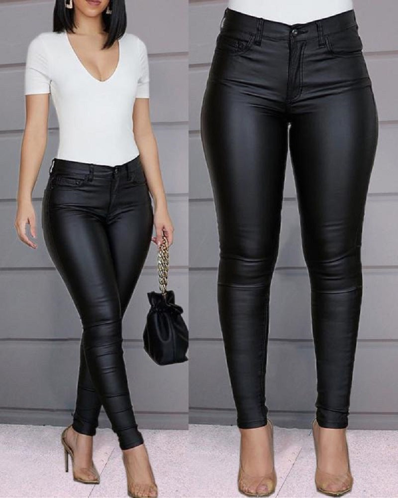 Women's pure color high-elastic casual sexy pants