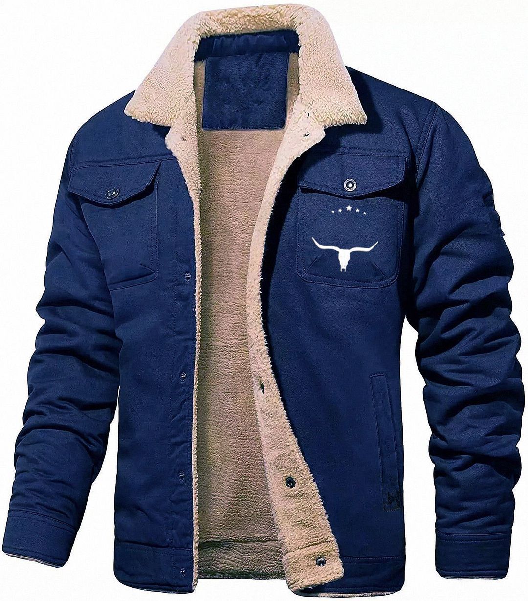 Men's Retro Western Yellowstone Print Fleece Cotton Work Casual Jacket