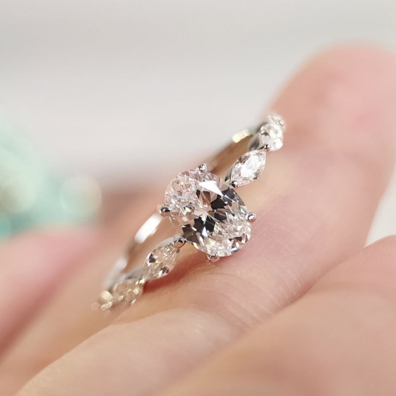 Moissanite Dove Egg  Engagement Ring Engagement