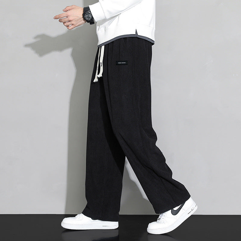 Men's Corduroy Elastic Waist Drawstring Streetwear Jogger Pants with Pockets