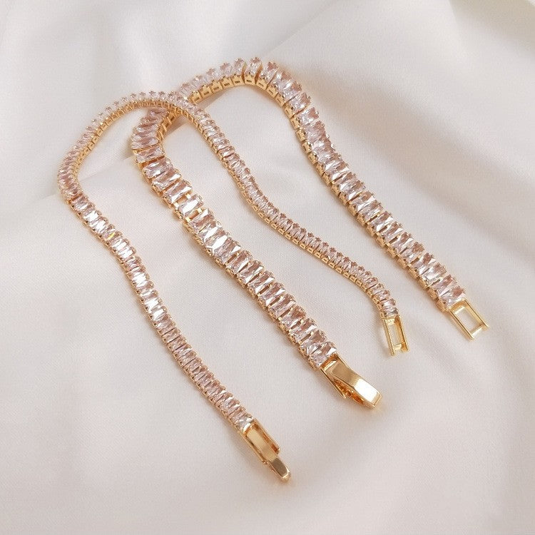 14K Gold Clad Rectangular T-square Zirconia Color Preserving Finished Chain