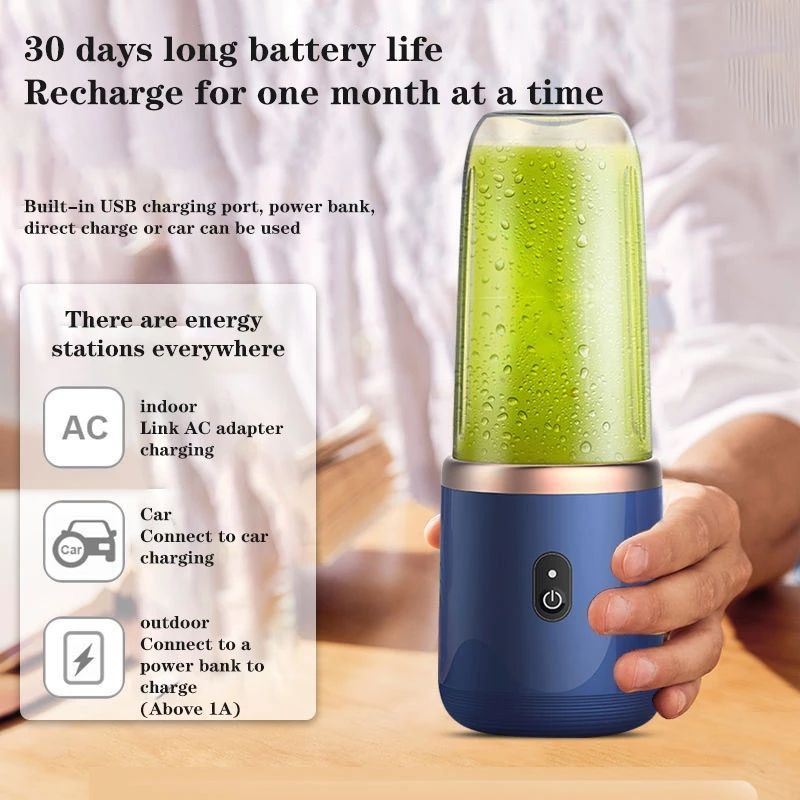 6 Blades Portable Juicer Cup Portable Blender, USB Rechargeable Mini Personal Blender For Shakes And Smoothies, Electric Fruit Veggie Juicer