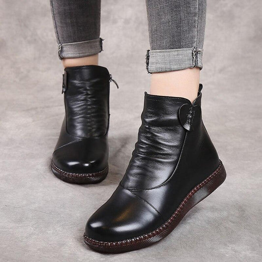 Leather winter warm Plush women's leather shoes