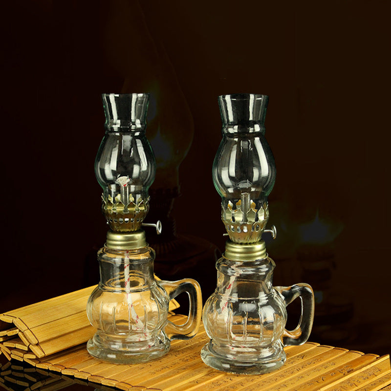 Glass kerosene oil lamp, retro hurricane lamp, indoor oil lamps with wick for home power failure emergency light (18cm)