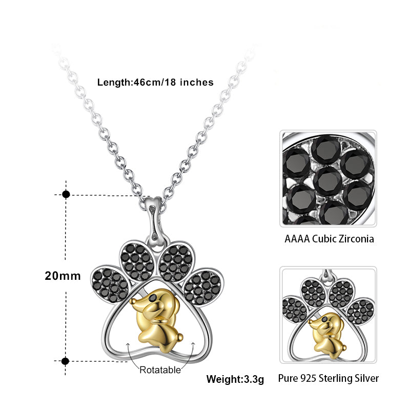 CZ Paw & Dog Charm Necklace