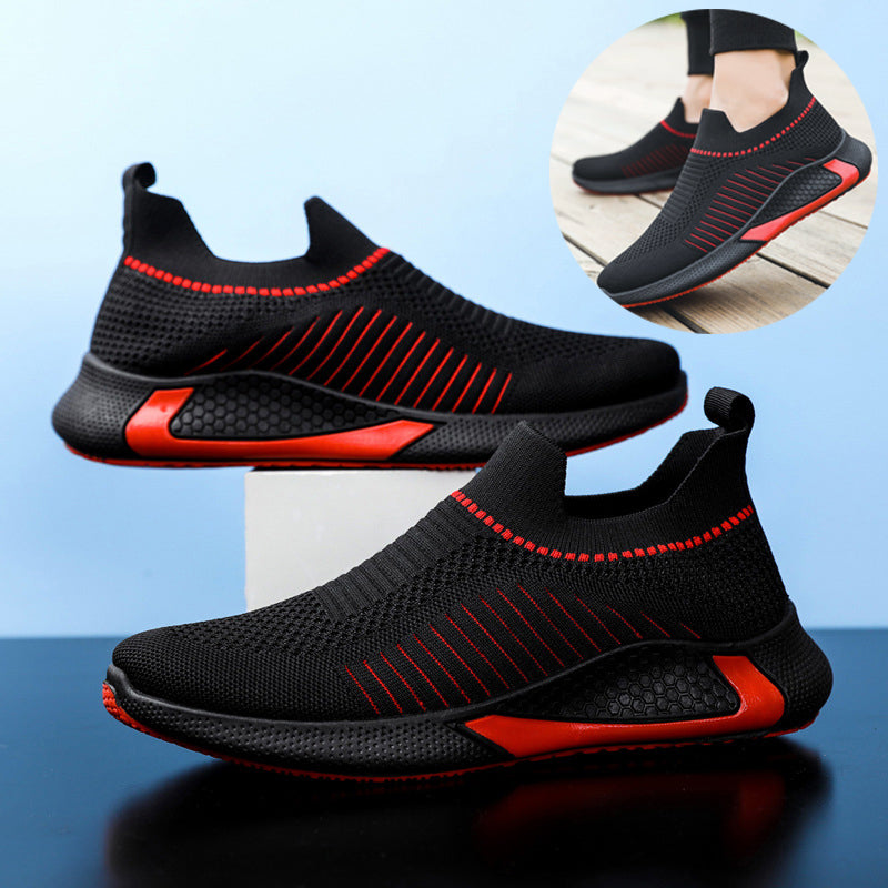 Fashion Mesh Sock Shoes With Striped Design Men Outdoor Breathable Slip-on Sneakers Lightweight Running Sports Shoes