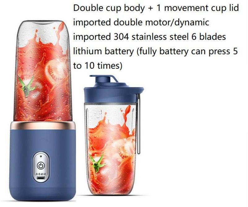 6 Blades Portable Juicer Cup Portable Blender, USB Rechargeable Mini Personal Blender For Shakes And Smoothies, Electric Fruit Veggie Juicer