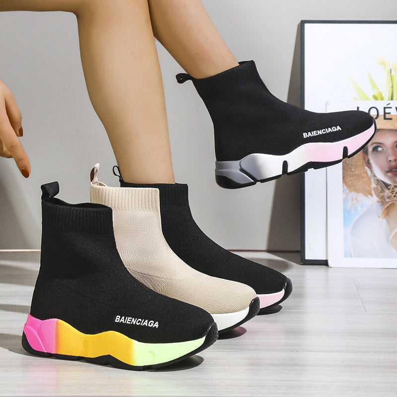 Black Sock Boots  For Women Platform Shoes hot fashion boots