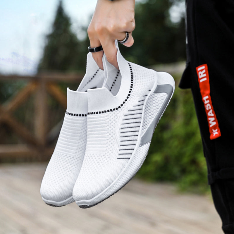 Fashion Mesh Sock Shoes With Striped Design Men Outdoor Breathable Slip-on Sneakers Lightweight Running Sports Shoes