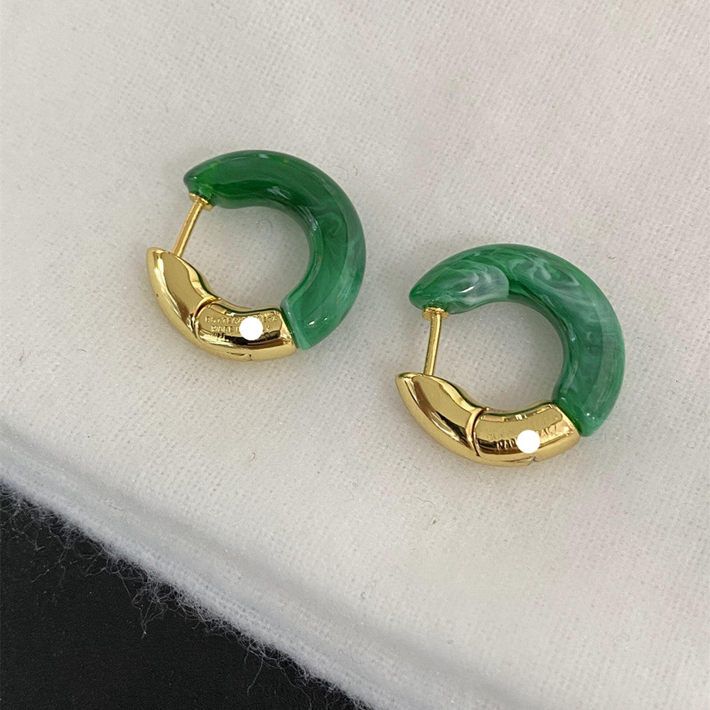 Im not Bottega Veneta gold and Green Earrings 18 gold plate Amber jaspe