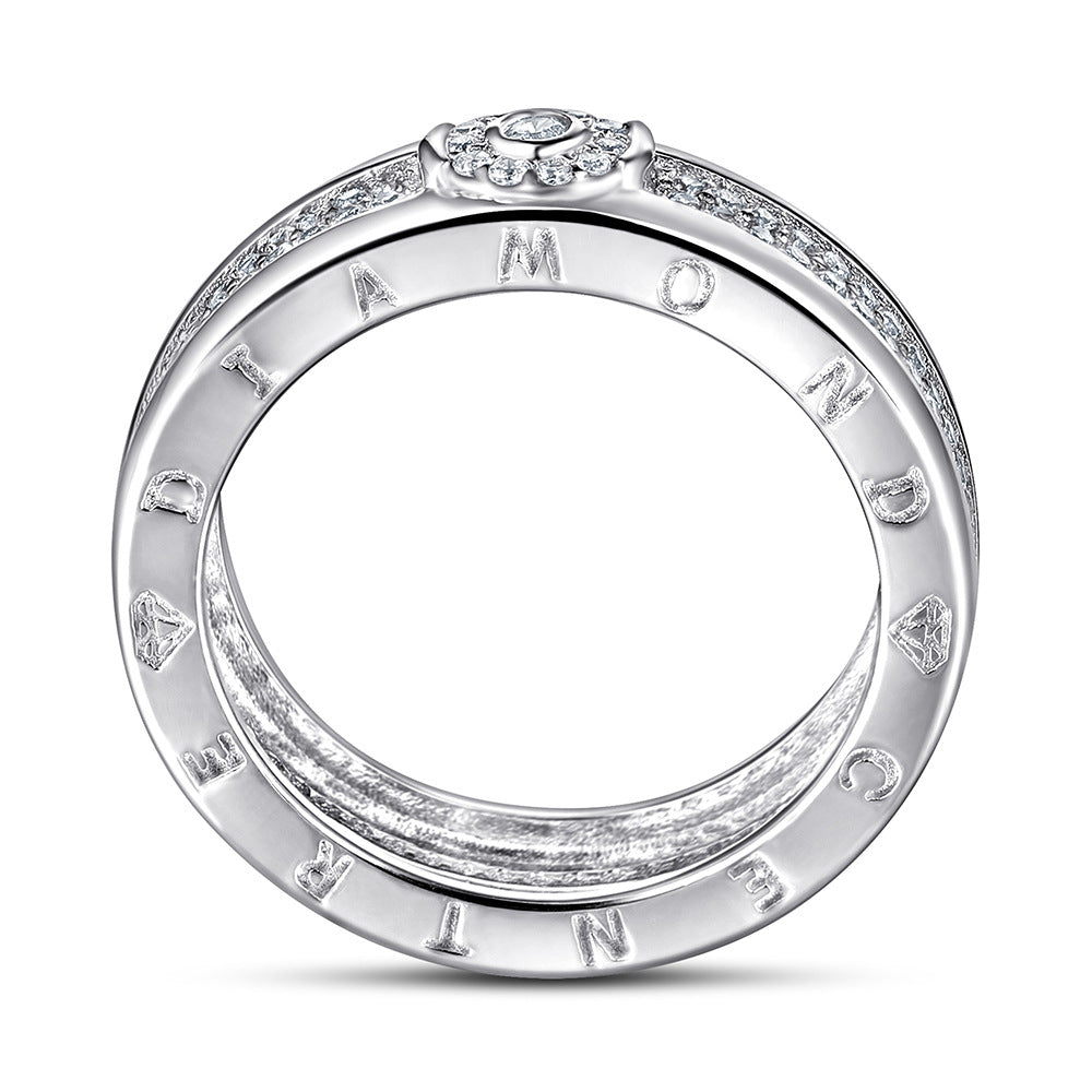 Ring Men's Wide Version With channel settings Diamonds silver platinum color