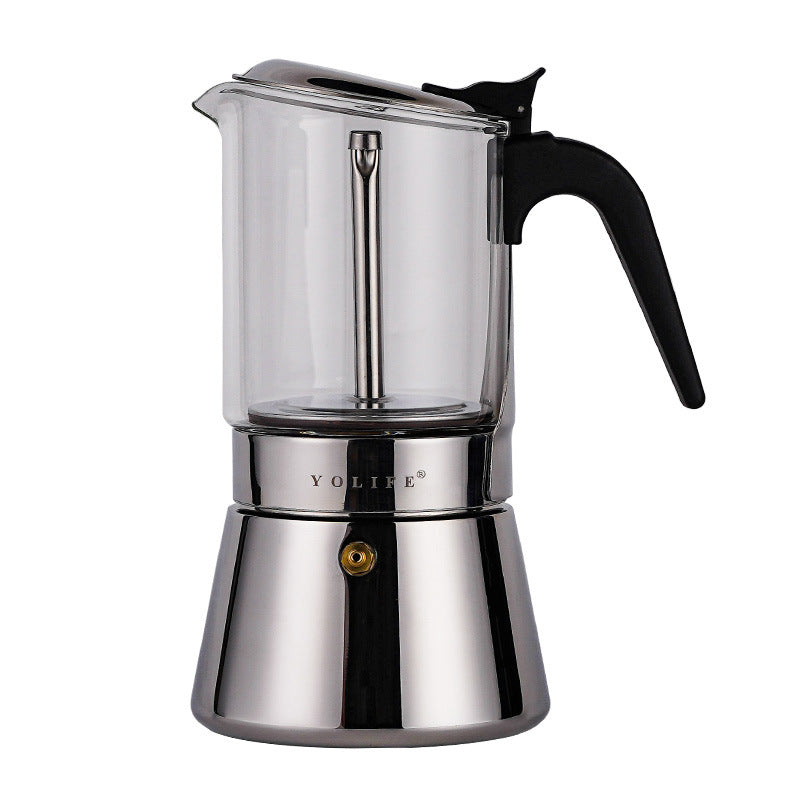 Convenient Glass Stainless Steel Coffee Mocha Pot borosilicate