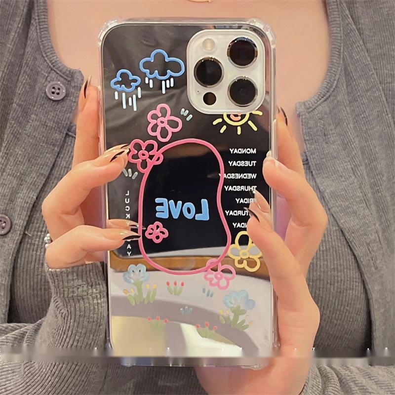 Mirror Graffiti Small Flower Phone Case