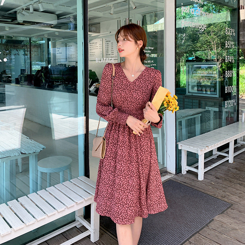 Neck Waist And Slim V-neck Long Skirt