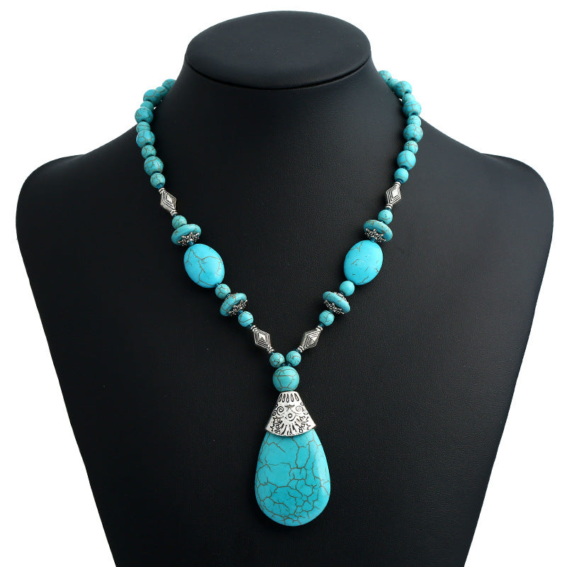 Bohemian Turquoise Drop Pendant Short Necklace