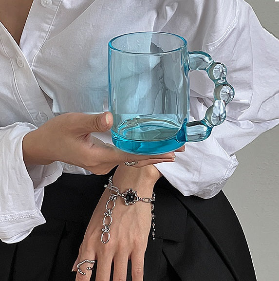 Ordinary Simple High-end Dish Glass Bubble Handle Glass Mug