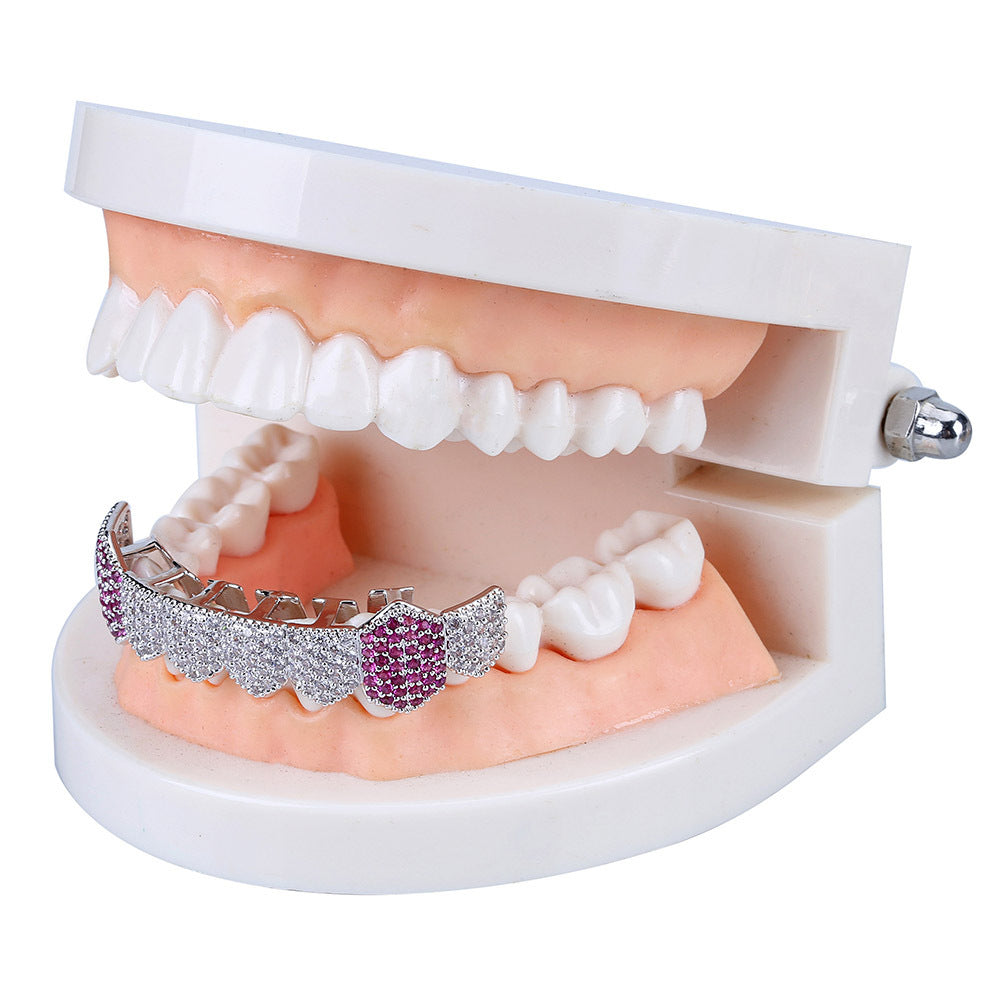 Gold braces with zircon inlay