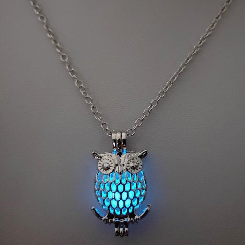 Glow-in-the-dark owl hollowed out DIY necklace