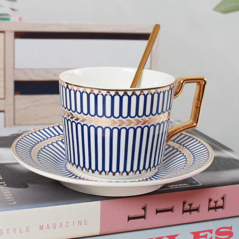 Striped bone china coffee cup