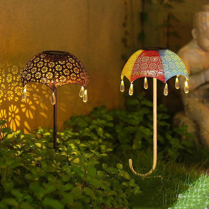 Solar Wrought Iron Umbrella Shape Projection Lamp