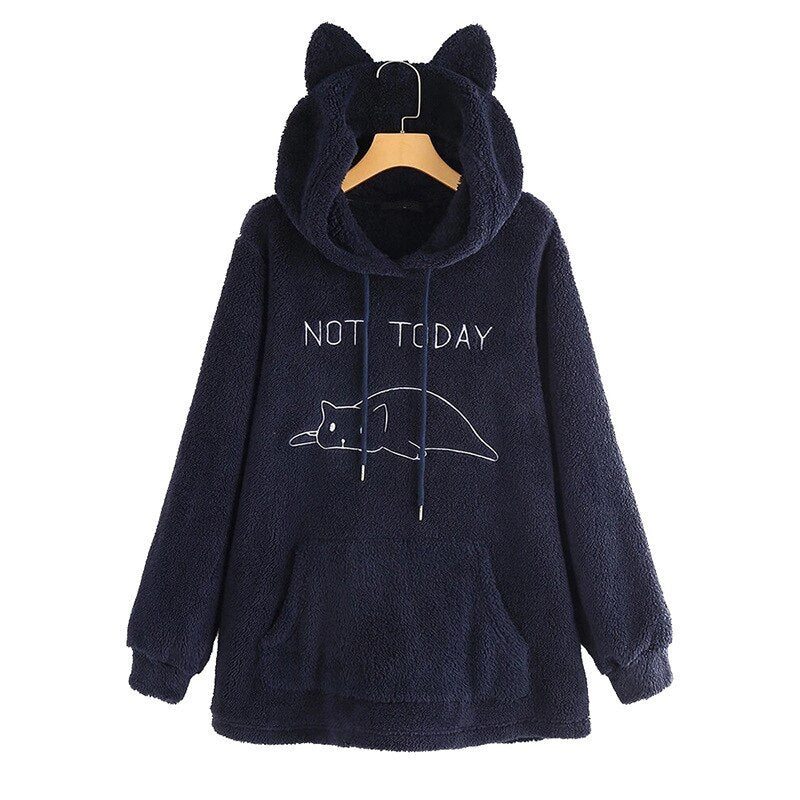 Not Today Funny Cat Mens Women Sweatshirt Hoodie cat ear