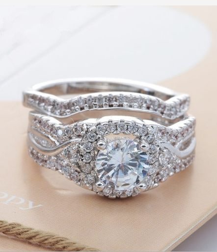 Halo Bridal Set Woman diamond ring wedding engagement