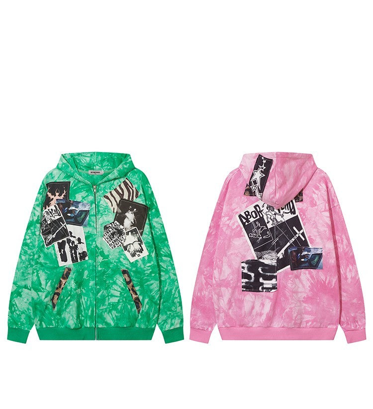 Full Print Graffiti Poster Cardigan Hooded Sweater