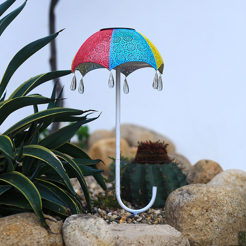 Solar Wrought Iron Umbrella Shape Projection Lamp