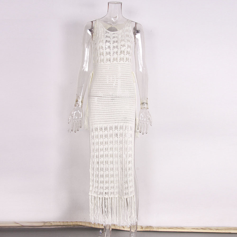 Summer  Hollow Loose Pullover Fringe Dress hand-knitted