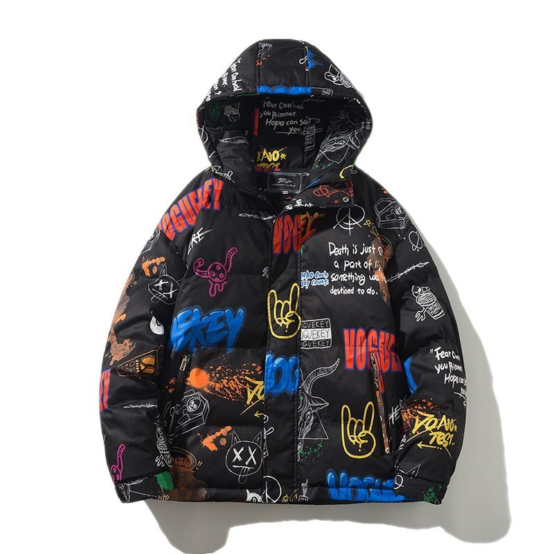 Douyin Graffiti Design Hooded Cotton Jacket