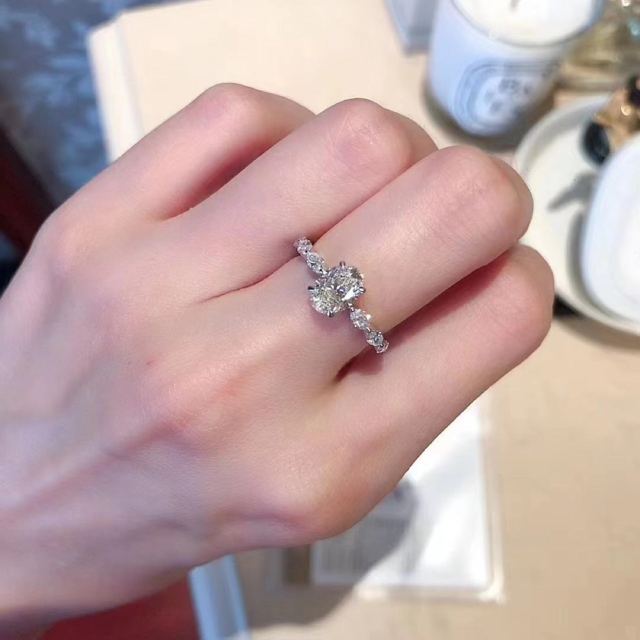 Moissanite Dove Egg  Engagement Ring Engagement