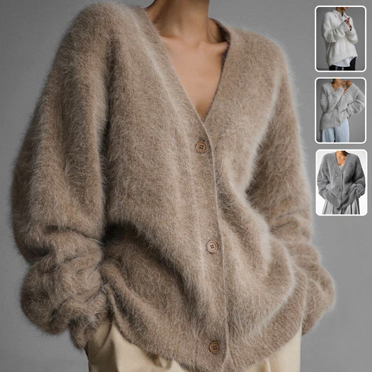 Womens Furry Cardigan Sweater Long Sleeve Cardigans Button Down V Neck Fluffy Knit Top Fashion 2024