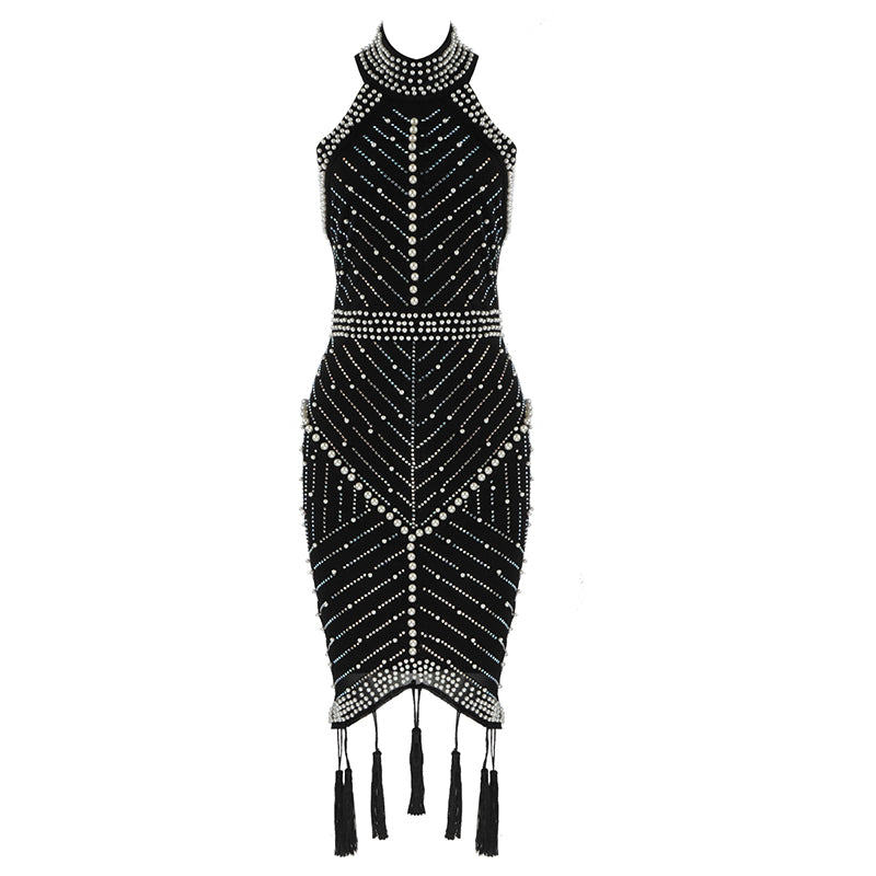 Wynter Dress - Iconic Look High neck sleeveless beaded fringe skirt