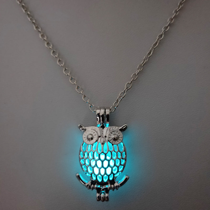 Glow-in-the-dark owl hollowed out DIY necklace