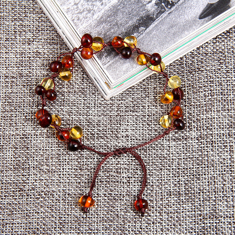 Natural amber hand-woven bracelet